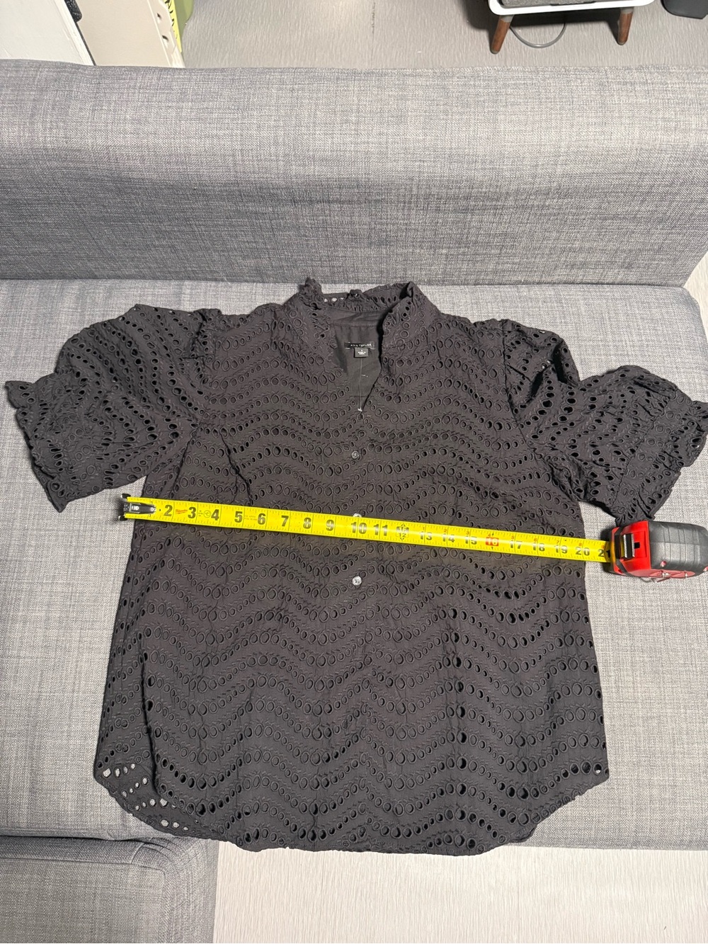NWOT Ann Taylor Black Eyelet Puff-Sleeve Button-Front Top